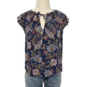 Velvet by Graham & Spencer Mirasol Sleeveless Tie Top Blue Floral Paisley XS